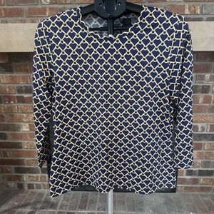 J. Mclaughlin Signature Crew Top Large Blue Gold Chain Horse Equestrian Catalina